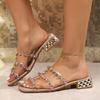 Fashion Women Mid Heels Slippers Crystal Sandals Open Toe Shoes Fad Flip Flops 2025 Trend Summer Dress Party Slides Elegant Mujer Pumps
