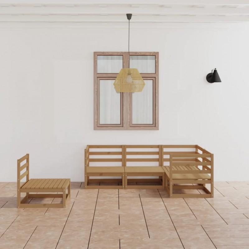 Día y Noche - Día y Noche Muebles de jardín 5 piezas marrón miel madera maciza de pino