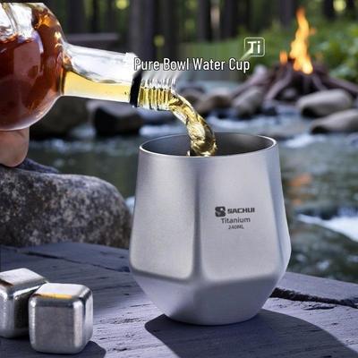 Pure Titanium Double-Layer Hexagonal Anti-Scald Cup for Coffee, Tea, Camping, and Home Use