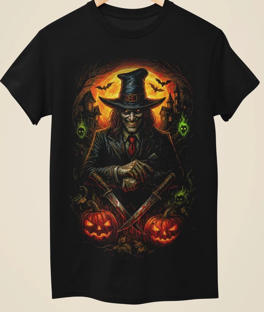Witch Warlock Halloween Dark Horror Art Unisex Black TShirt (H0035)