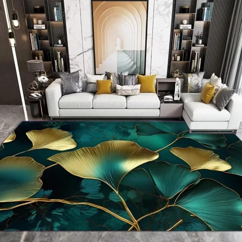 Abstrakt Schwarz Gold Pflanze Blatt Teppich Kunstdruck Design Teppiche für Schlafzimmer Nachttisch Rutschfest Zuhause Sofa Couchtisch Dekor Fußmatte