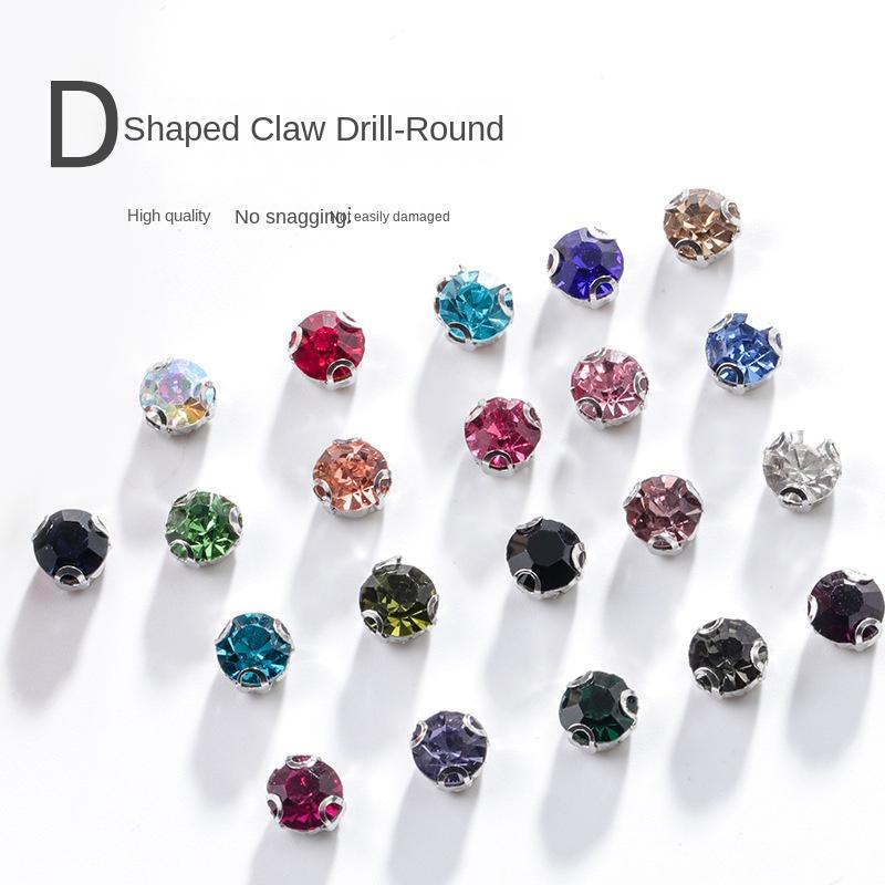Lanwu 3mm 3D Claw Glass Rhinestones Loose Flatback Sew-On Eco-Friendly Silver Shank Non Hot Fix No Facets Nail Art Hat Clothing