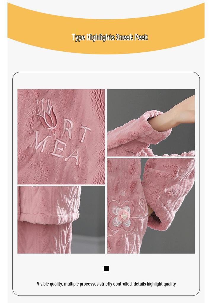 Women's Plus Size Thick Coral Fleece Pajamas - Warm Flannel Homewear for Autumn and Winter