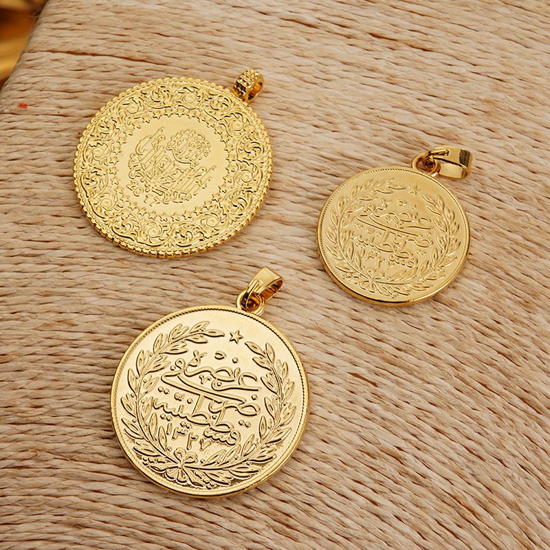 Ciondolo Moneta Turca Colore Oro Totem Arabo Collane Ciondoli Rame Regali Sposa Gioielli Matrimonio Etnici Musulmani Bijoux Donna