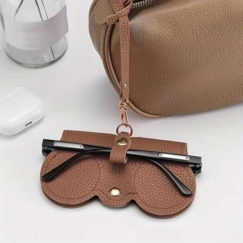 1pc Litchi Embossed Glasses Cover Cute Hanging PU Leather Sunglasses Reading Glasses Storage Bag Portable Travel Eyewear Holder