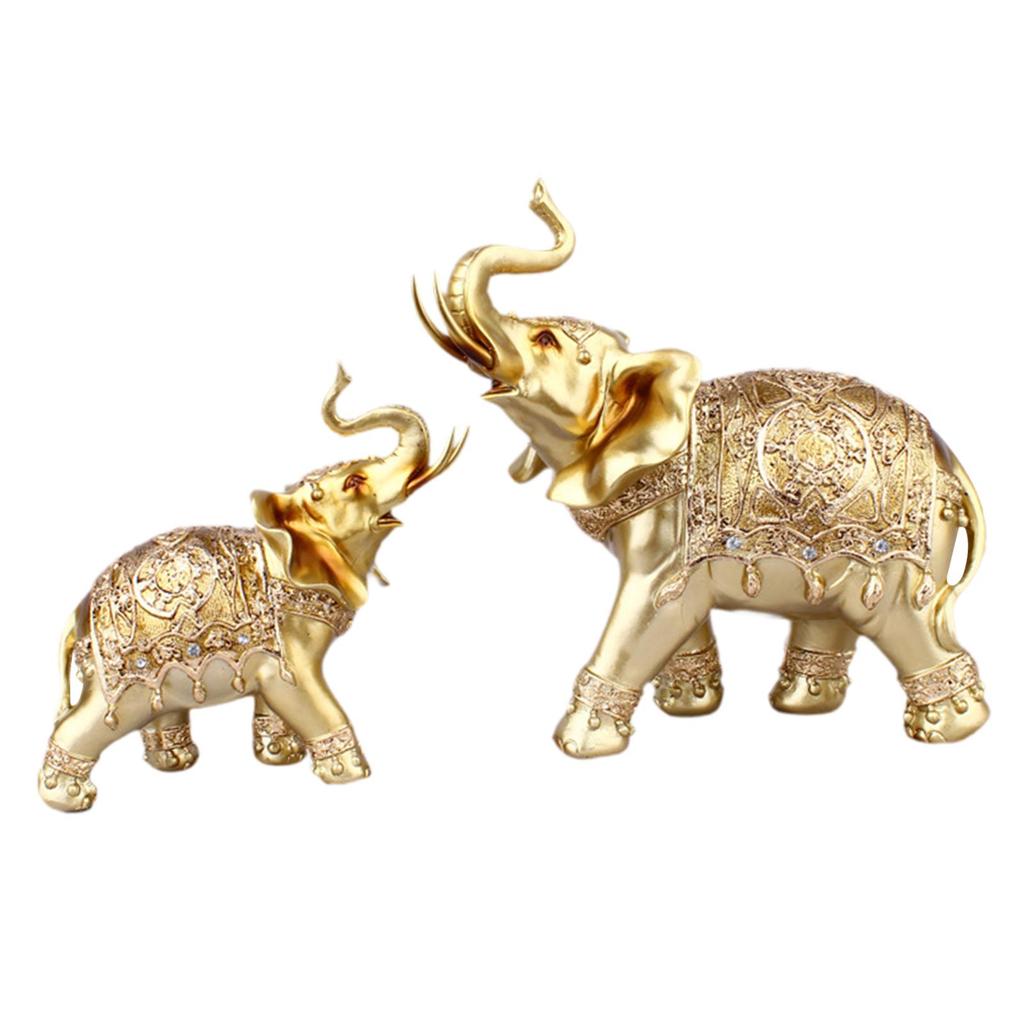 Big and Small Elephant Figurines Sculpture Tabletop Decoration Collection for
