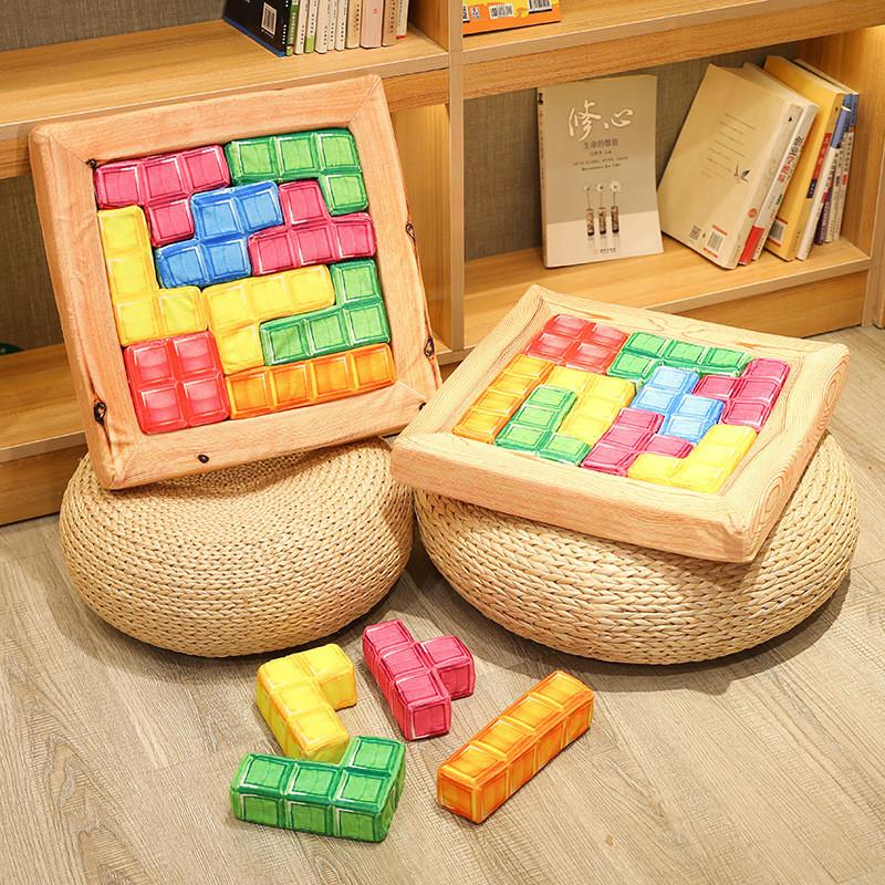 Adorable Cartoon Tetris Plush Cushion Toy Soft Crystal Velvet Sofa Pillow