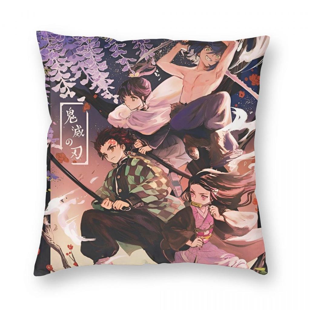 Demon Slayer Kimetsu No Yaiba Kissenbezug Weicher Polyester Kissenbezug Geschenk Kissenbezug Hülle Zuhause Reißverschluss cm
