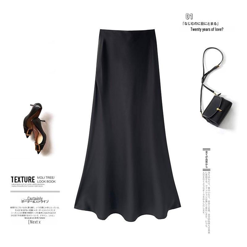 

High Waist Slim Satin Mid-Length Fishtail Skirt - Spring/Summer 2025 L (Recommended for 110-135 jin)