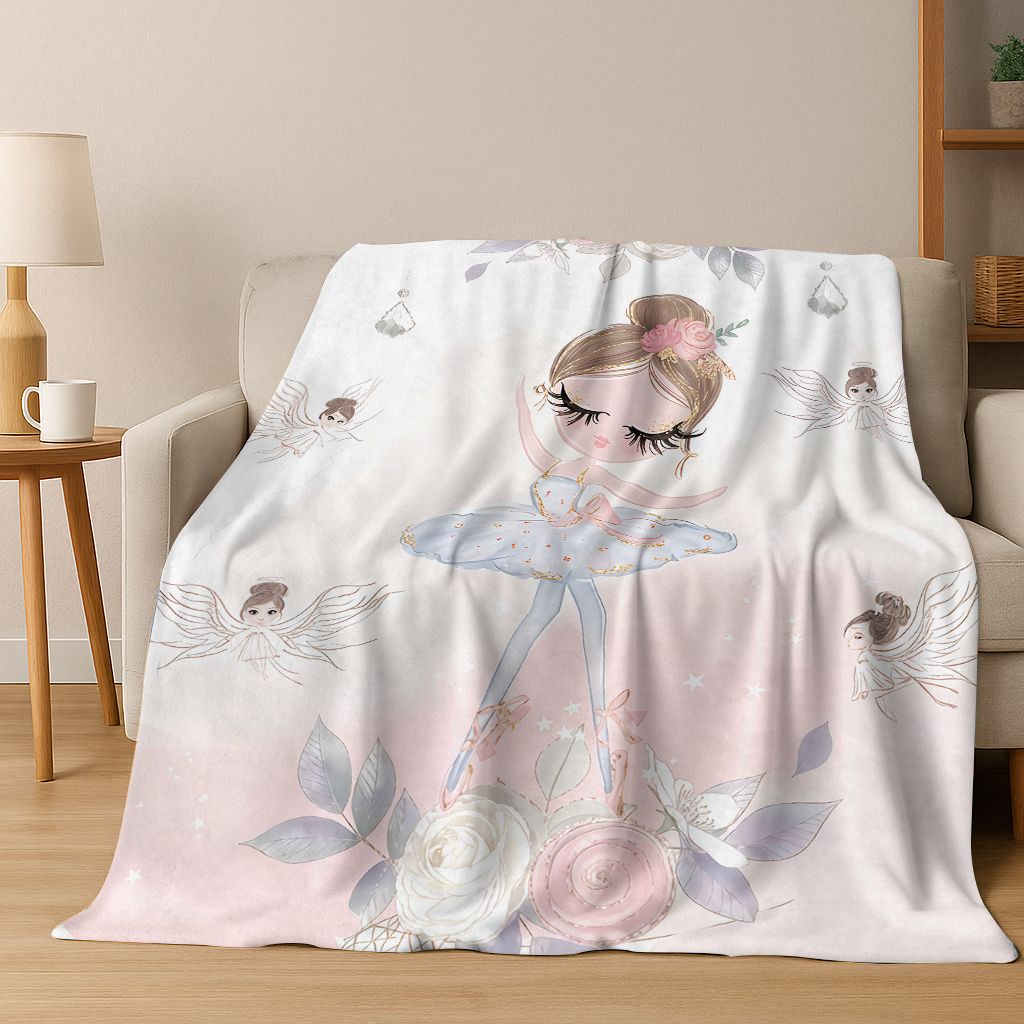 Elegant Ballet Dacing Girl Ballerina Cartoon Flannel Blanket,Cozy Soft Throw Blanket for Home Bedroom Bed Sofa Cover Gift Kids