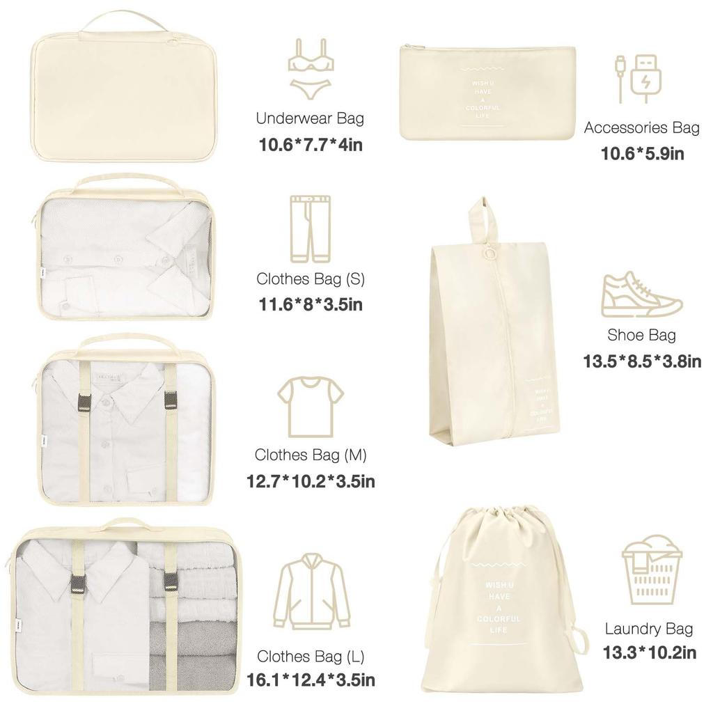 7pcs Cubes for Suitcases,Packing Cubes with Shoe Cosmetics Clothing Accessories Bags Packing Cubes for Travel Luggage Organizer
