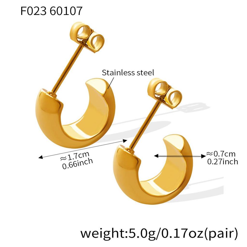 European C-Shaped Semi-Circular Earrings, 18K Gold-Plated Stainless Steel, Personalized Design for Women