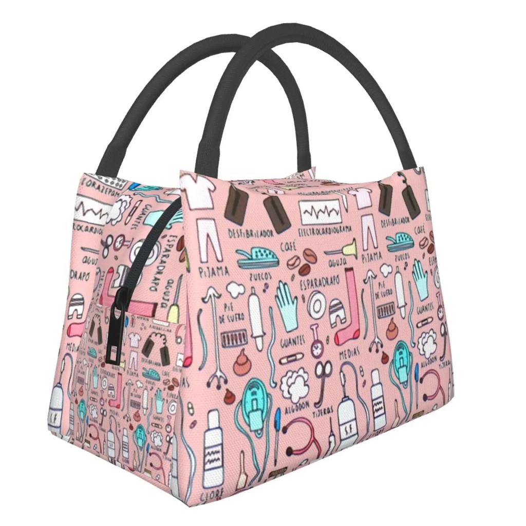 Doctors Nurse Print Cooler Bag Waterproof Oxford Cloth Portable Thermal Insulated Lunch Bags for Women Convenient Food Bags