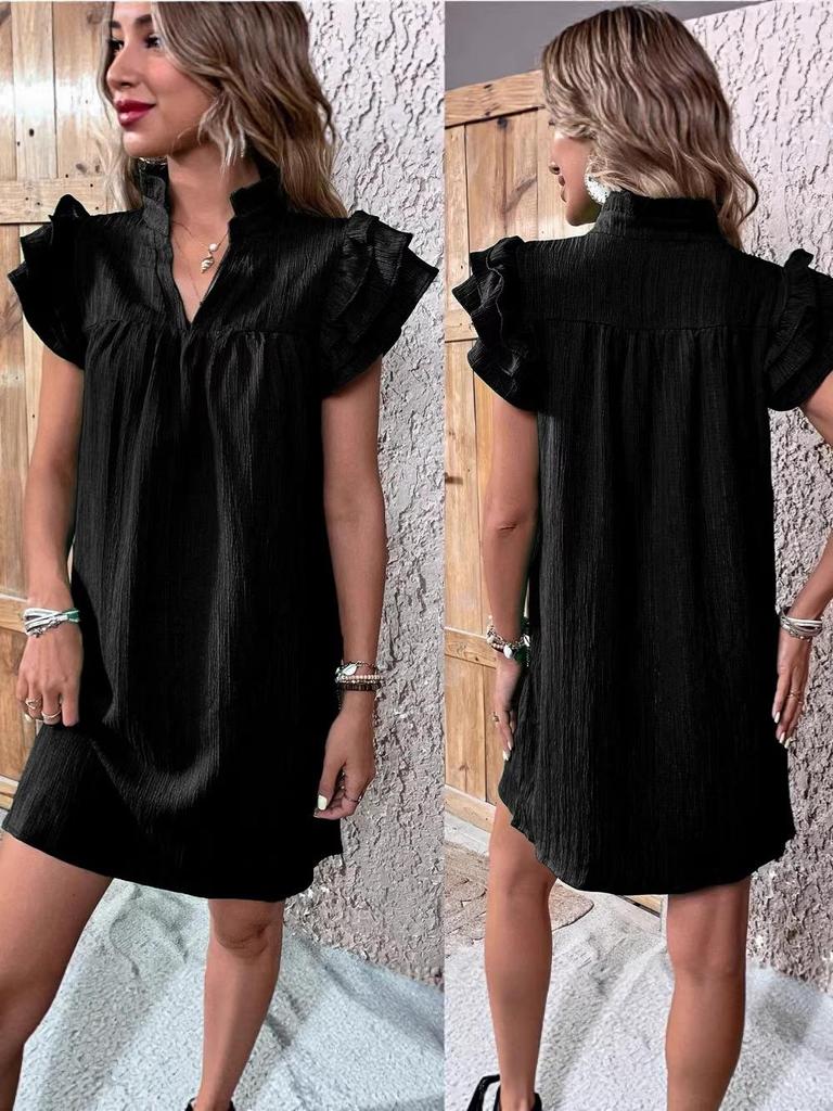 European & American Women's 2026 Summer Ruffle Sleeve V-neck Dress