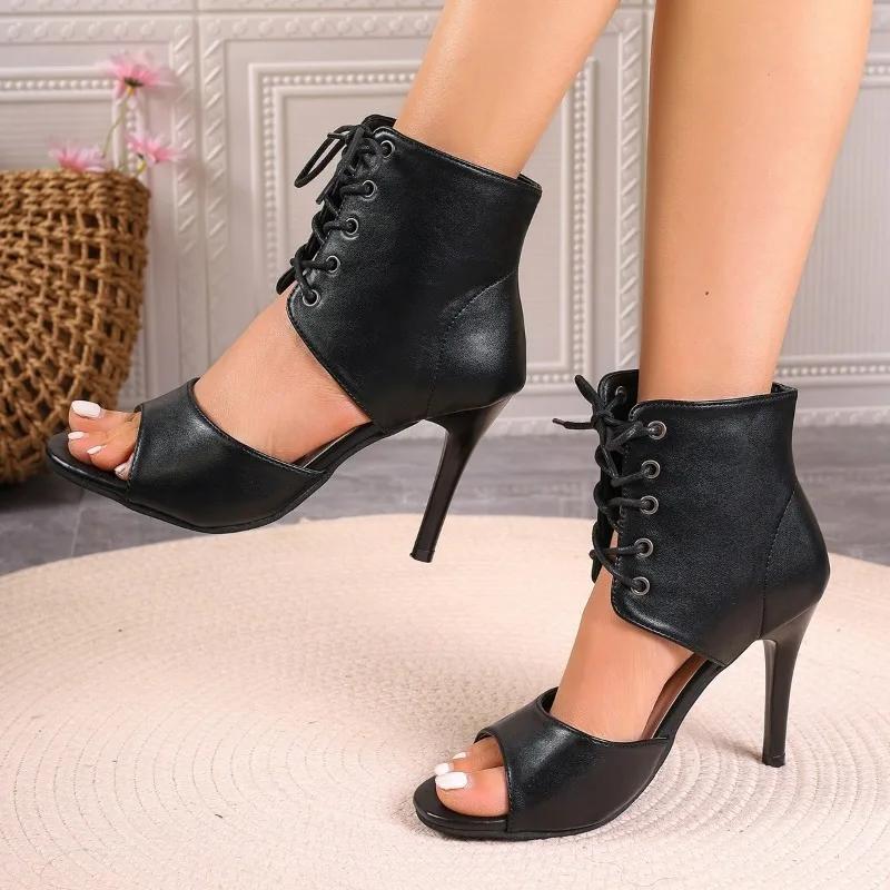 Fashion Women's Shoes 2024 Brand Lace-up Women's Sandals Fashion Peep Toe Office and Career New Plus Size Heeled Sandals Boots Zapatos