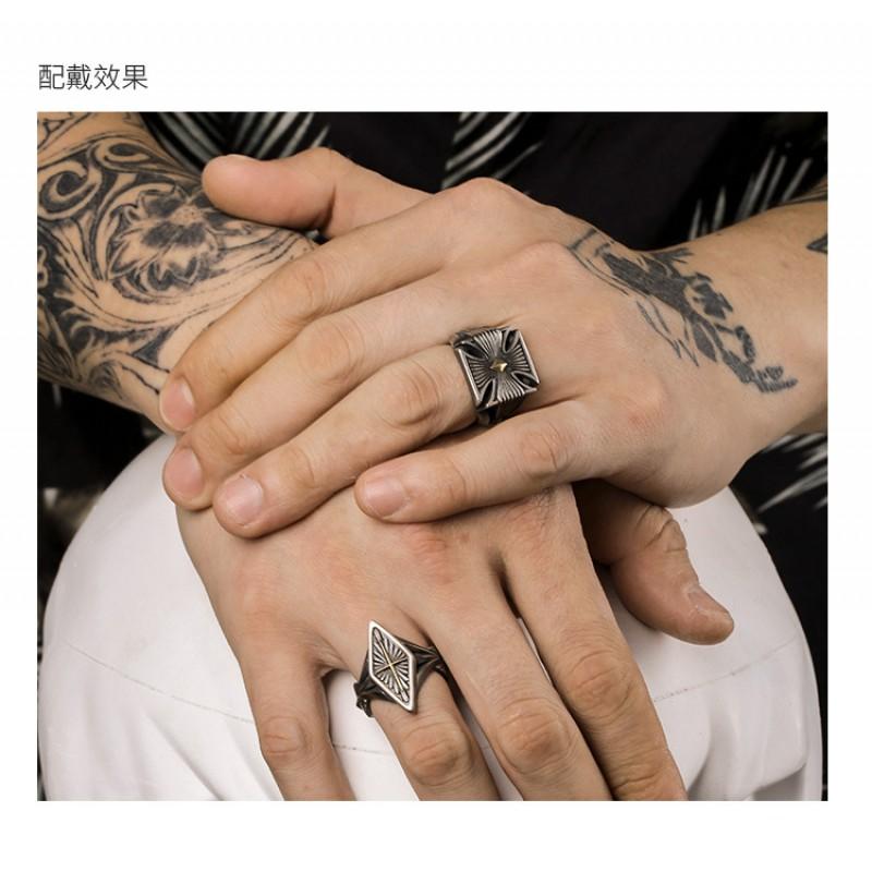 Adjustable Open Ring Men Women Vintage Punk Geometric Cross Design Sterling Jewelry