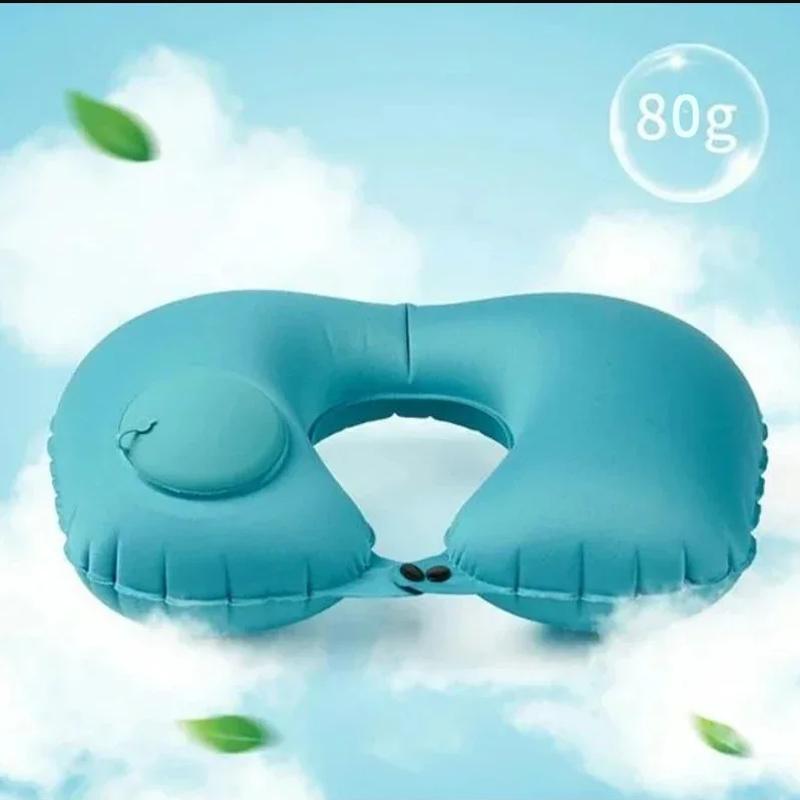 1 Press Type Inflatable Pillow U-shaped Pillow, Foldable U-shaped Double Hump Neck Pillow, Portable Outdoor Travel Pillow