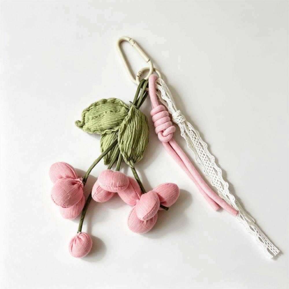 Fabric Flower Flower Bag Charm Lace Ribbon Handbag Charm Bouquet Clip Keychain For Handbags