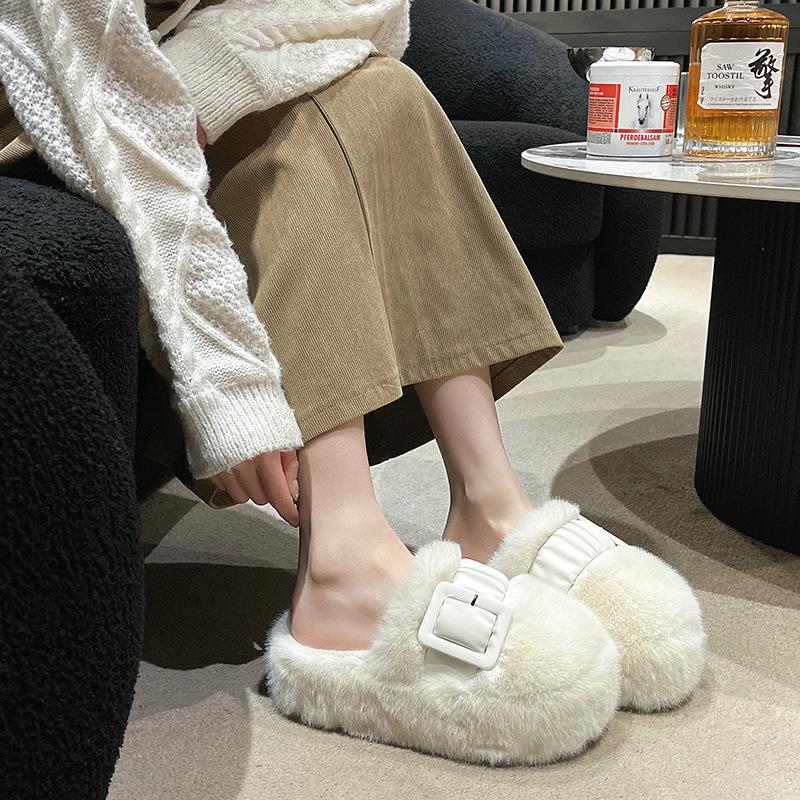 Internet Celebrity Thick-bottomed Bag Head Mink Hair Slippers Women's Wear 2025 Autumn and Winter New Heightening Piled Warm Cotton Slippers