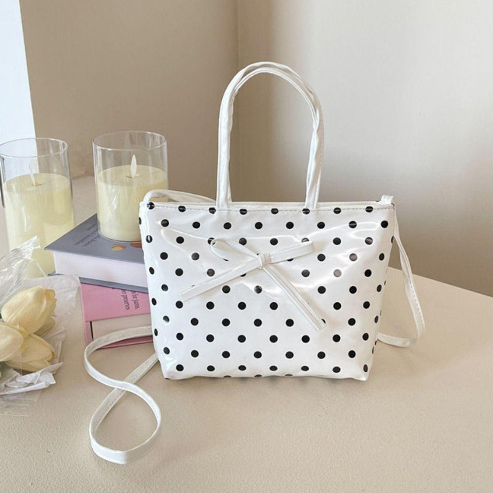 Polka Dot Lace Plaid Handbag Bowknot Sweet Crossbody Bag Portable Lattice Cherry Handbag  Students