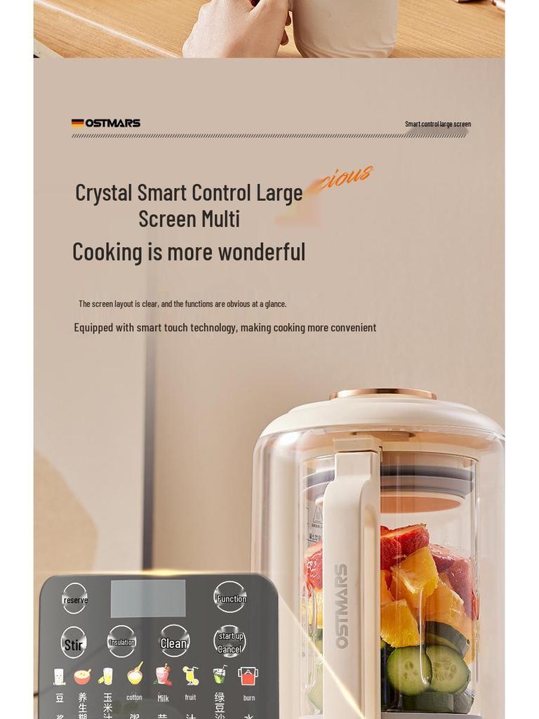 OSTMARS Silent Multifunctional Soy Milk Maker & Food Processor for 3-4 People - No Filter Needed, Fully Automatic.