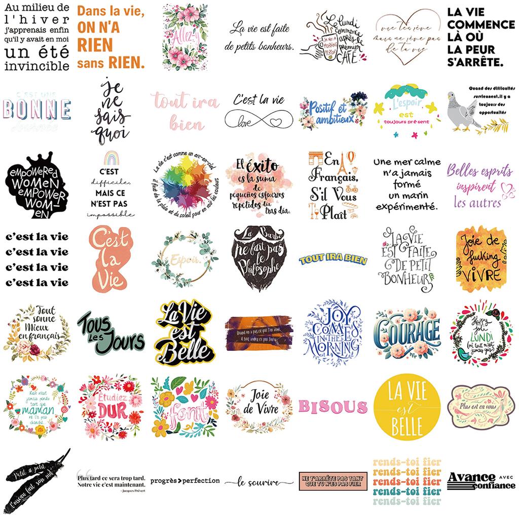 50 Cartoon French Inspirational Graffiti Stickers Decorate Suitcase Guitar DIY Waterproof Stickers