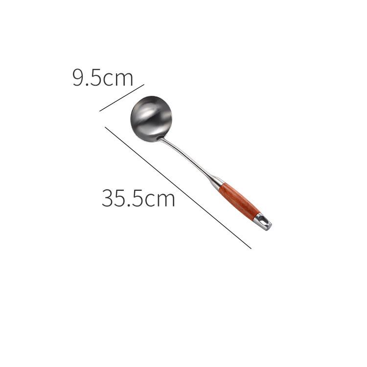 Solid Rosewood & 304 Stainless Steel Kitchen Utensil Set: Soup Ladle, Skimmer, Slotted Spoon, Frying Spatula, Strainer.