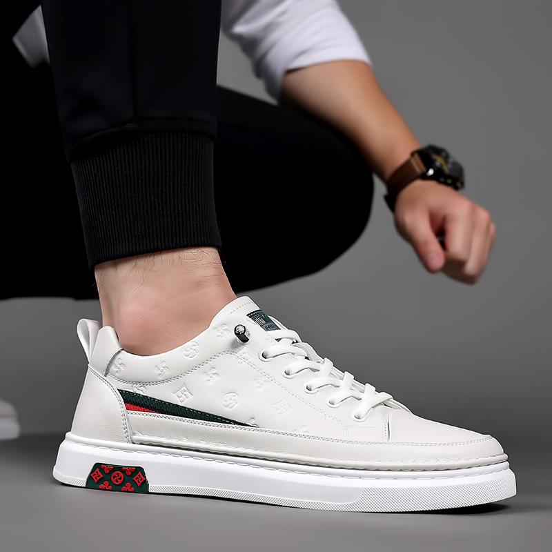 Spring Men Flat/5cm Elevator Shoes Leisure Men Loafers White Soft Leather Moccasins Height Increase Taller Shoes Man Sneakers