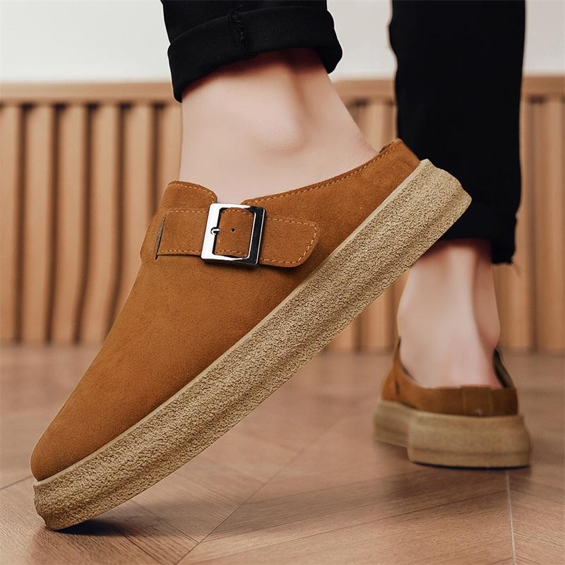 Platform 3.5cm Half Shoes For Men Mules Closed Toe Board Shoes Slip On Flats Backless Loafers Slipper Semi-Drag Casual Shoes
