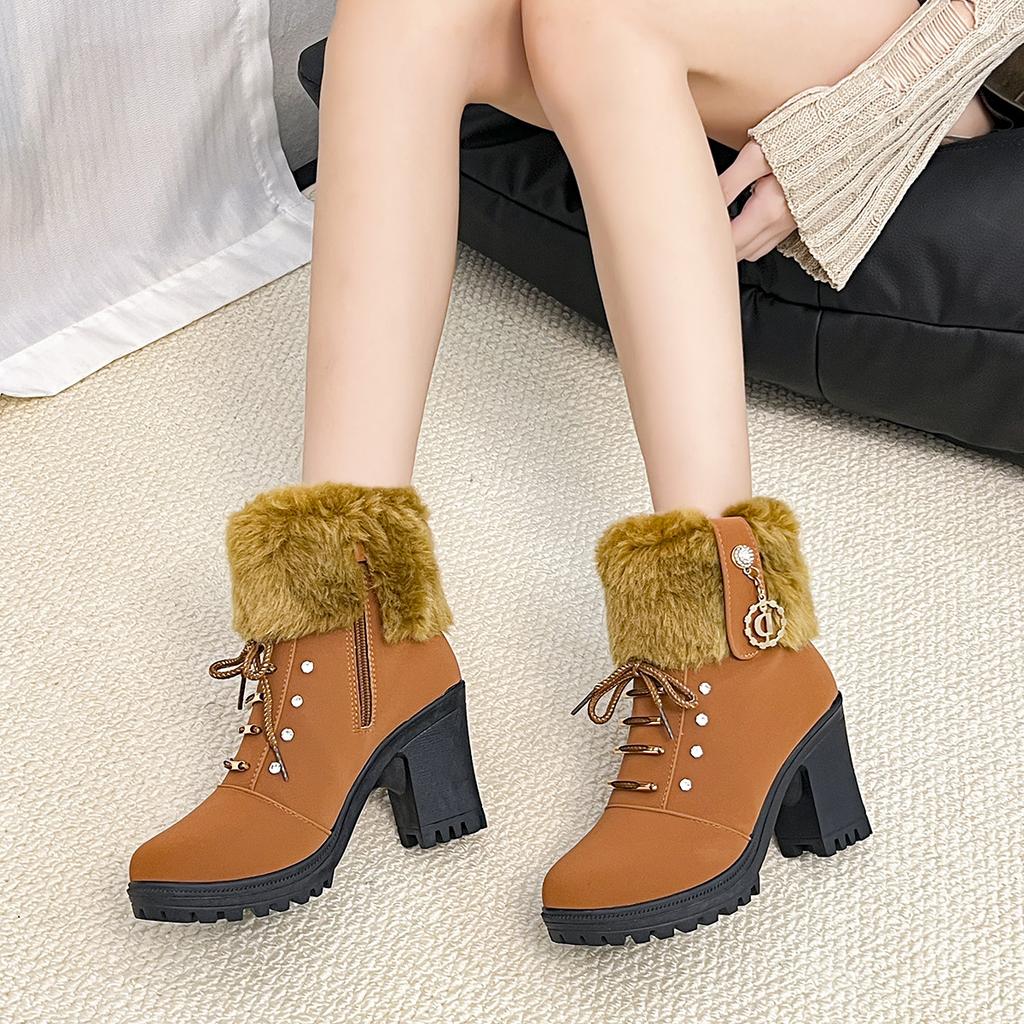 Fashion Women Boots Winter Comfortable Designer High Heels Shoes for Women 2025 New Short Platform Ankle Boots Elegant Zapatos De Mujer