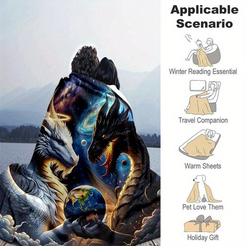 1pc Two Dragons One Earth Blanket  Soft Throw for Home Decor, Gift Idea, Living Room, Travel, Camping, Car Blankets
