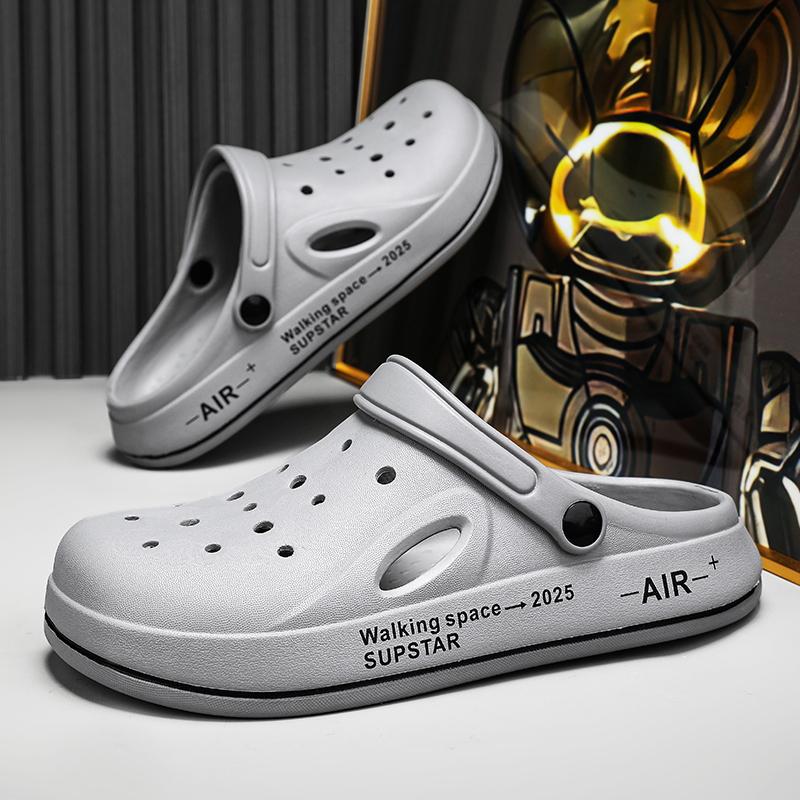 Fashion Men's Hollow Out Sandals 2024 New Summer Thick Bottom Slippers Non-slip Casual Soft Bottom Beach Shoes Pvc Upper Material