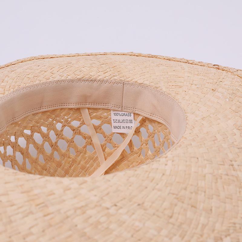 Wholesale hollow woven natural Lafite straw hat outdoor travel vacation beach sunshade sun protection Panama cowboy hat