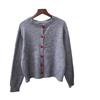 Autumn and Winter New Love Buckle Knitted Cardigan Round Neck Lazy Style Temperament Soft Waxy Sweater Jacket Women