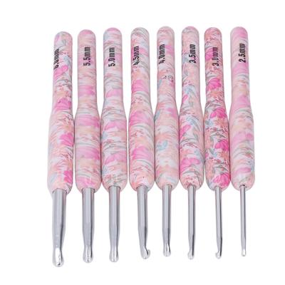 8pcs Crochet Hook Set Printing Aluminum Handcraft DIY Colorful Crochet Hook Ergonomic Knitting Hook