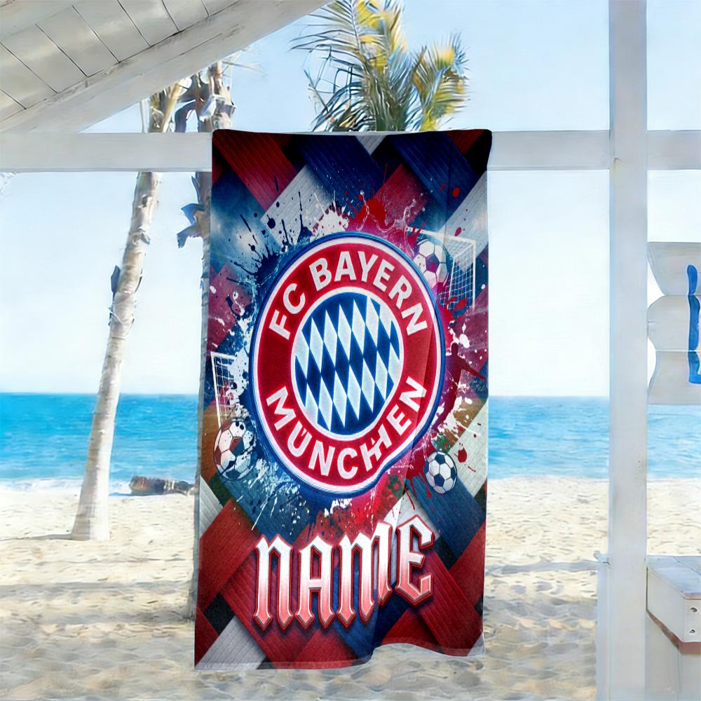 Bayern Munich Neon Art Customized Name Beach Towel Super Soft Microfiber Quickdry Fabric Suitable for Swimming Gym Camping Yoga Vacation