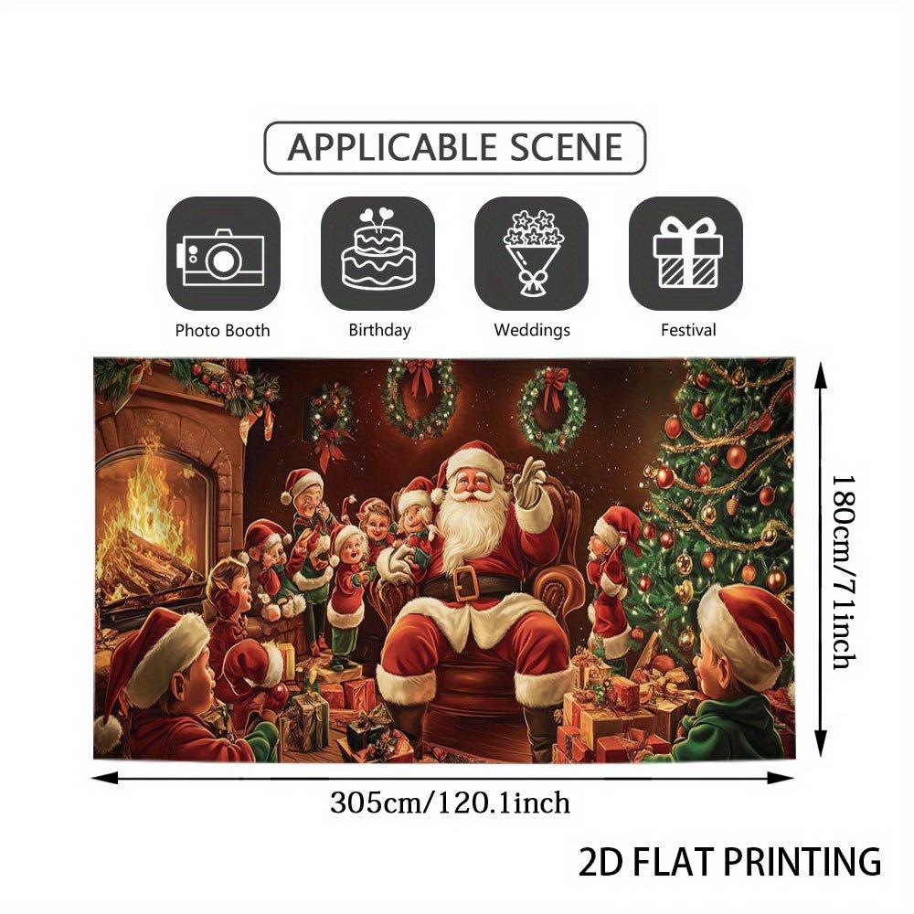 2D Türvorhang-Banner 1 Stück Vintage Weihnachts-Garagentor-Dekoration - Weihnachtsmann, Elfen und Kamin-Szenen mit Geschenken