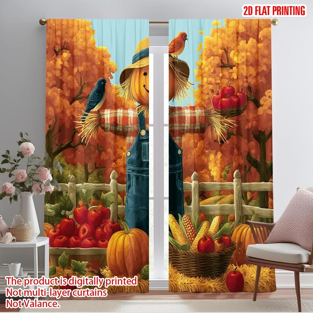 

2pcs,2D plane printing Print Curtains Scarecrow and Autumn Harvest Durable 100% Polyester Fabric (without rod) Decorations For 52.50×116.00 CM 2pcs