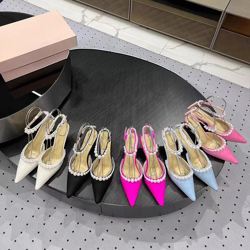 Fashion Pearl Chain Pointed-Toe Stiletto High Heels For Women 2025 Summer New French Elegant One-Shoulder Strd Elegant With A Drawstring