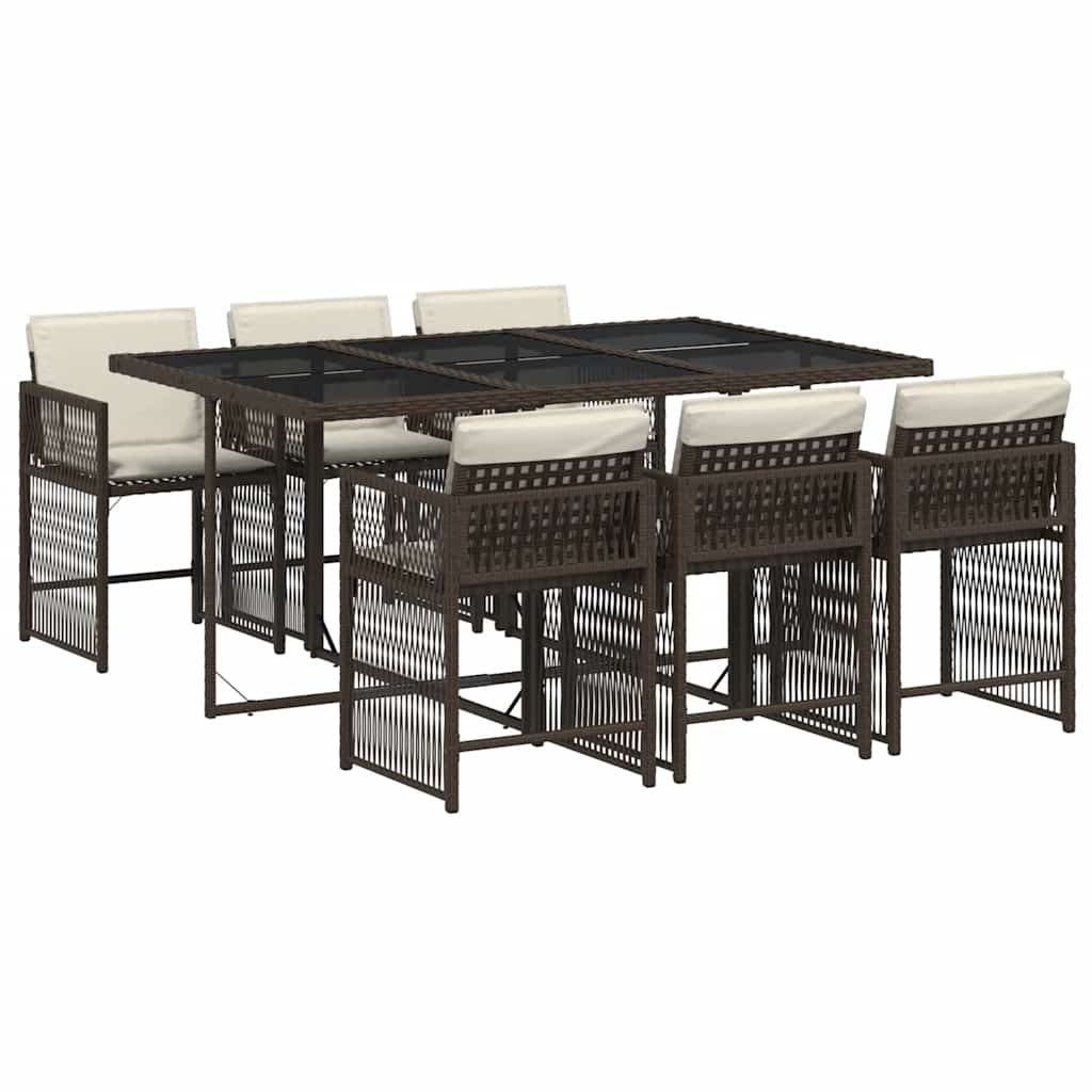Vidaxl 7-Cz. Garden Furniture Set, With Cushions, Brown, PE Rattan