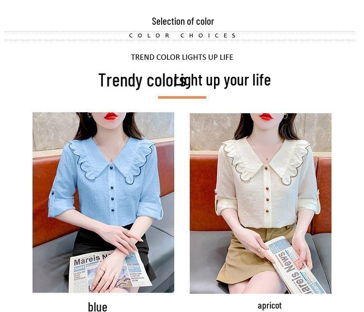 2025 Spring/Summer Versatile Peter Pan Collar Long Sleeve Shirt - Elegant French Style Top for Spring/Autumn