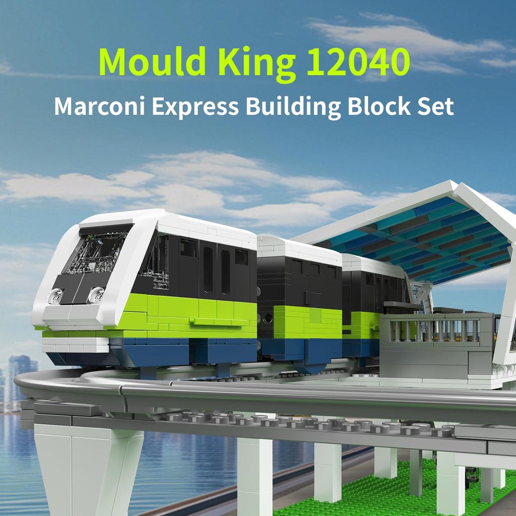 Mould King 12040 Italian Marconi Express Light Rail Train Model Building Block Remote Control and App Dual Diesel Locomotive Train Model for Kids Kit,
