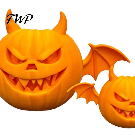 3D Printed Pumpkin Decor 2Pcs Demon Figurine, Devil Statue with Bat Spooky Wings & Horns, Sculpture for Halloween Party Decoration Figurine