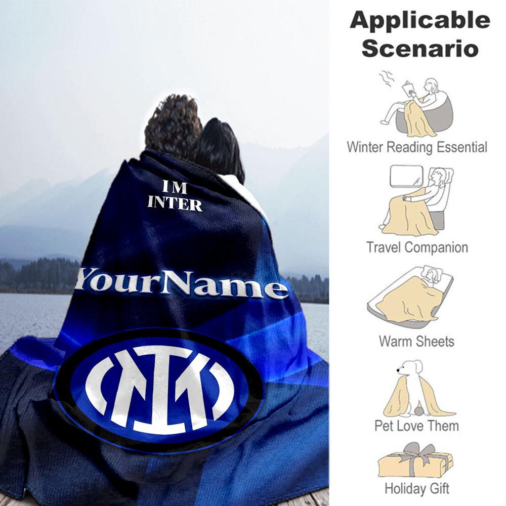 Inter Milan Personalized Name Blanket Throw Customizable Blanket Durable Comfort Great for Couch Picnics Bedding Nap Four Seasons Universal
