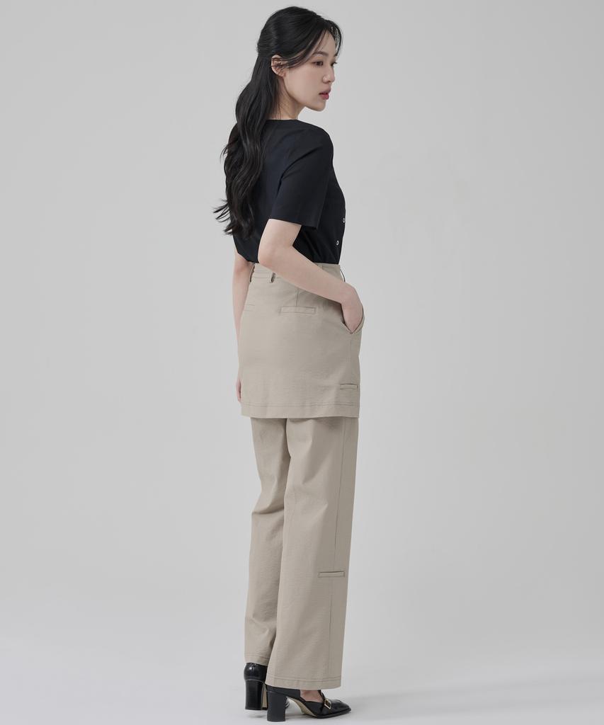 HYEYEONG KIM Nylon Skirt Layered Trousers - Beige
