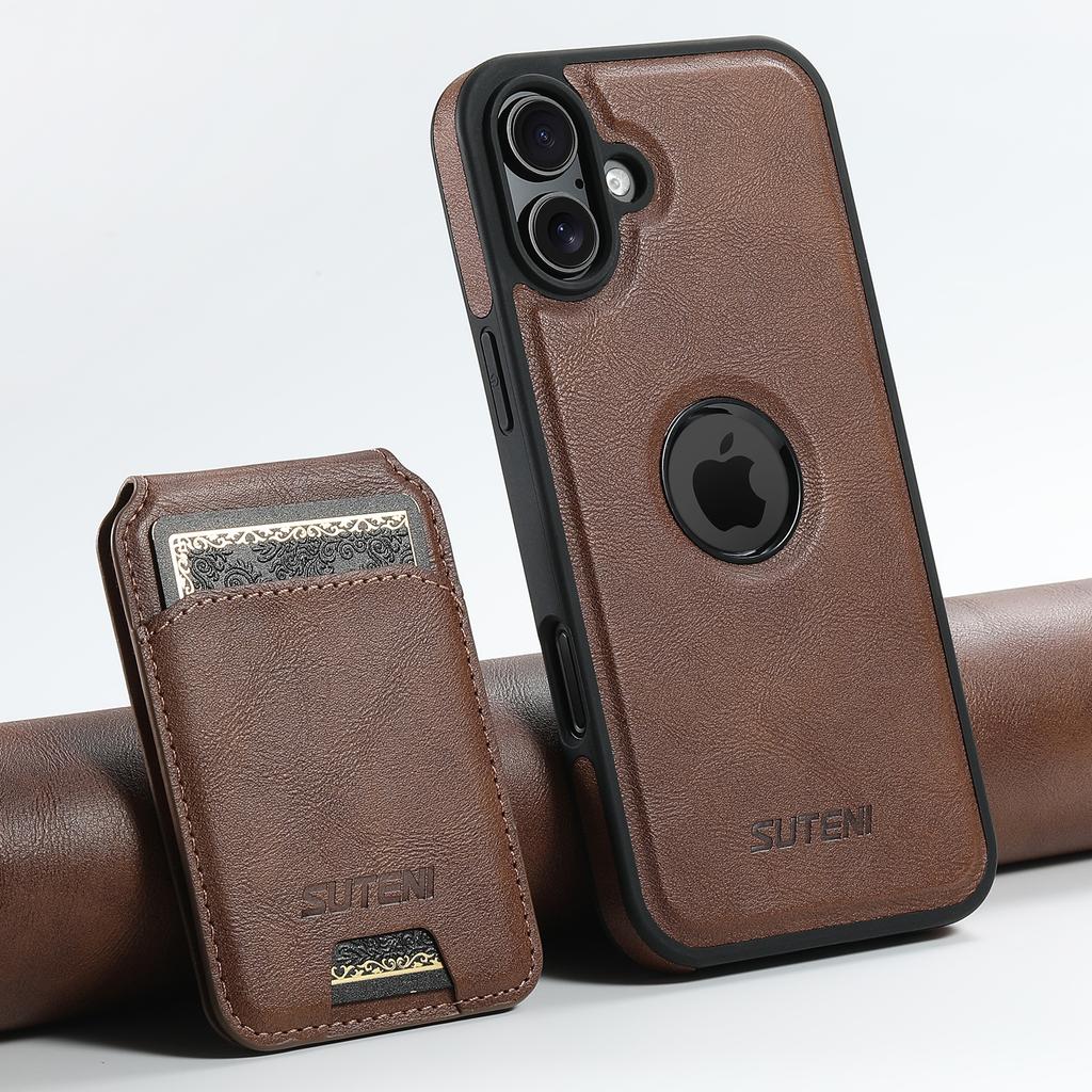 SUTENI M2 For iPhone 16 Magnetic Phone Case Waxy Texture Leather+TPU Cover with Card Bag
