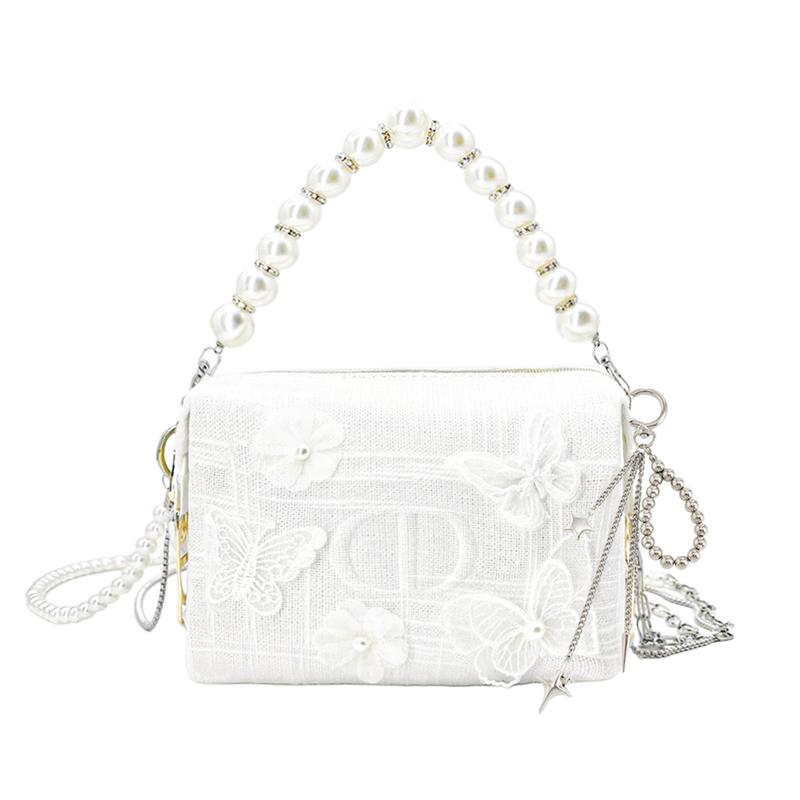 DIOR DIY Style Cosmetic Bag Butterfly Love Flower Gift Box, Hand-held on one shoulder, portable for storage, high-end, artistic style,