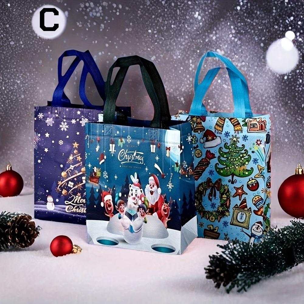 3Pcs  Christmas Gift Bags Assorted Sizes, Reusable Tote Bags with Handle, Non-Woven Christmas Bags for Xmas Party Favors