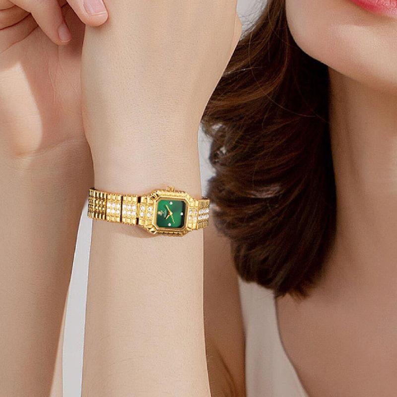 Women Dress Bracelet Watches Clock Relógio Fashion Rhinestone Square Small Dial Steel Band Ladies Watch Elegant