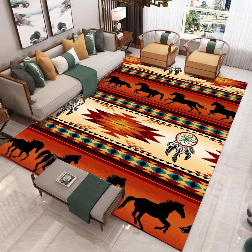 Bohemian Ethnic Carpet Mat Rug Animal Horse Cow Print Geometric Pattern Colorful Home Decoration Living Room Bedroom Floor Mat